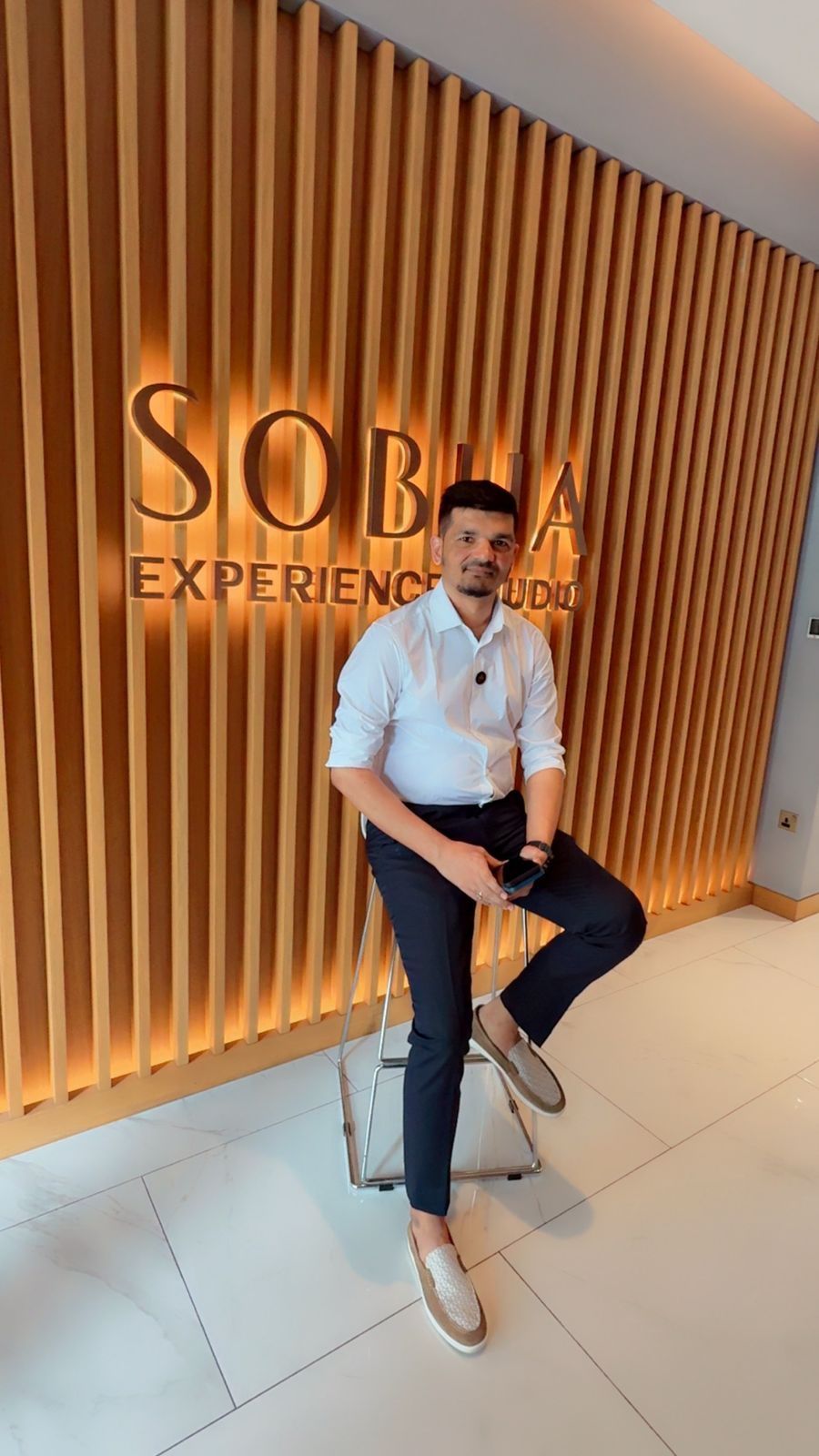 Priteesh Patel seated at Sobha Experience Studio